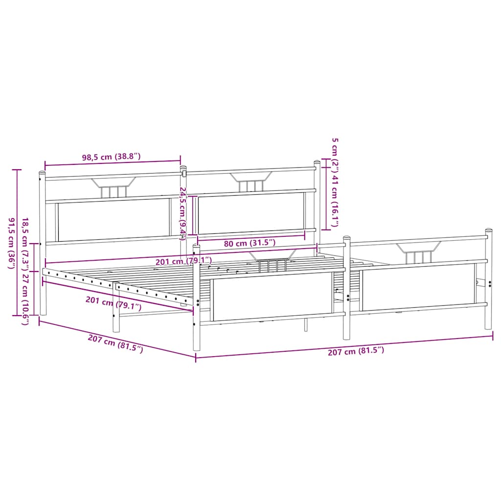 Bedframe zonder matras metaal gerookt eikenkleurig 200x200 cm is nu te koop bij PeponiXL, paradijselijk wonen!