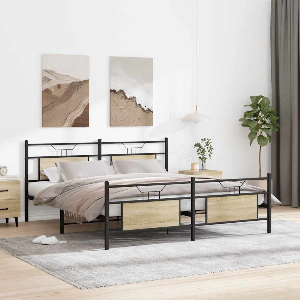 Bedframe zonder matras metaal sonoma eikenkleurig 180x200 cm is nu te koop bij PeponiXL, paradijselijk wonen!