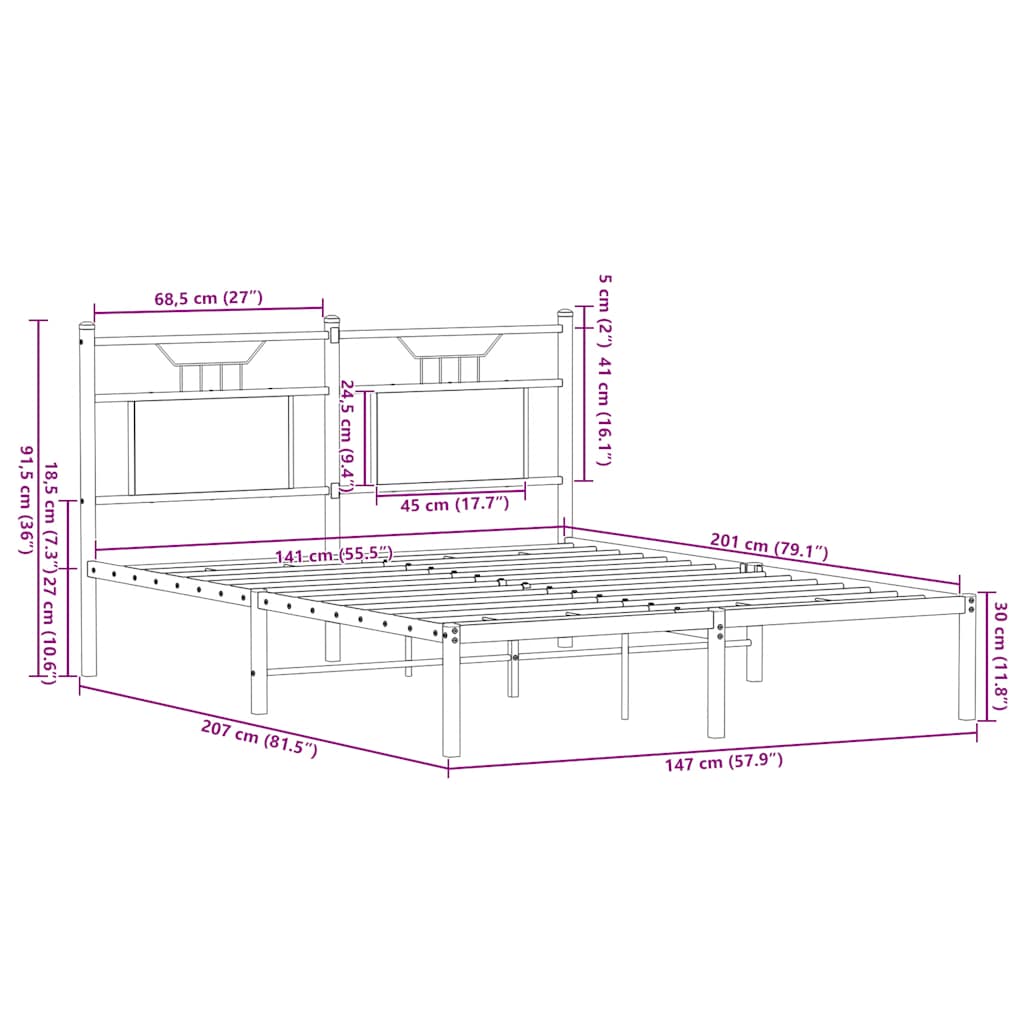 Bedframe zonder matras metaal sonoma eikenkleurig 180x200 cm is nu te koop bij PeponiXL, paradijselijk wonen!
