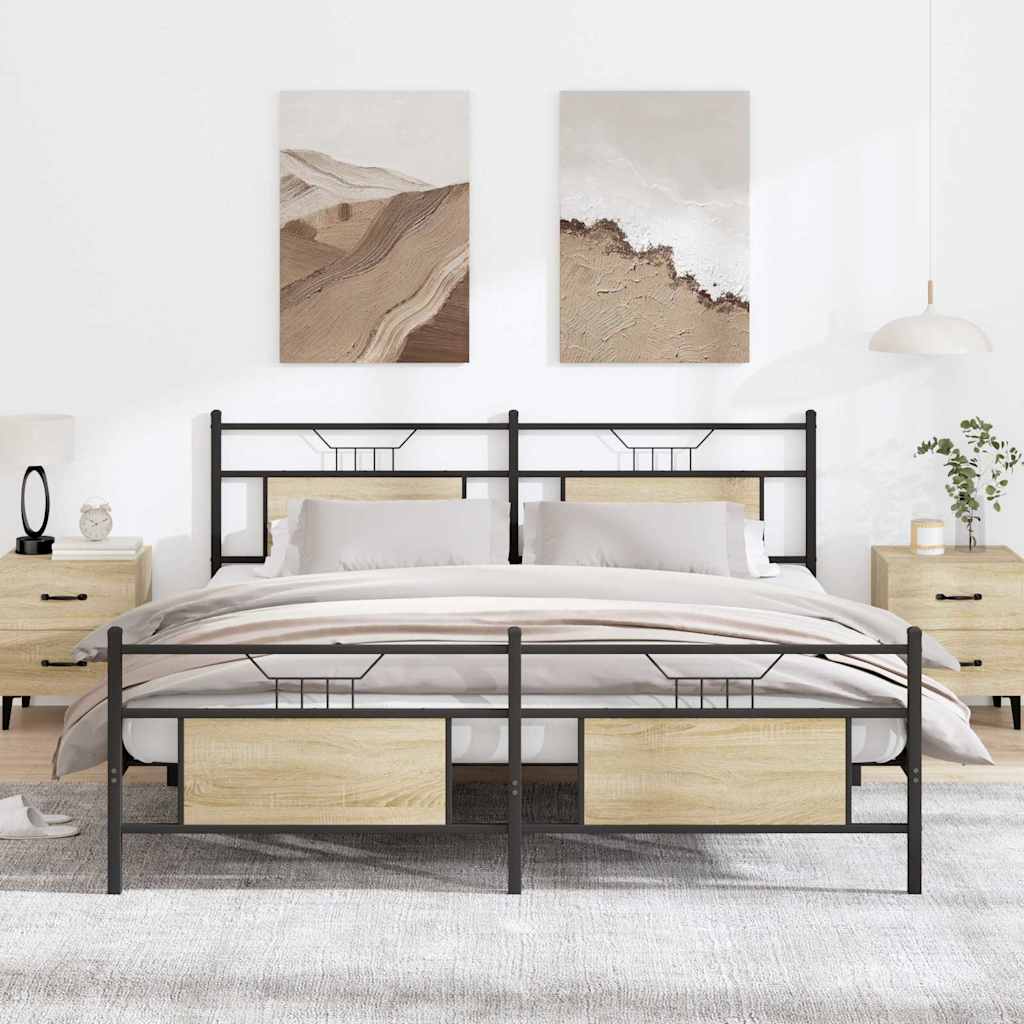 Bedframe zonder matras metaal sonoma eikenkleurig 183x213 cm is nu te koop bij PeponiXL, paradijselijk wonen!