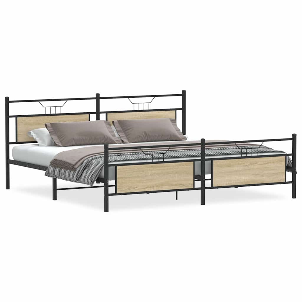 Bedframe zonder matras metaal sonoma eikenkleurig 193x201 cm is nu te koop bij PeponiXL, paradijselijk wonen!