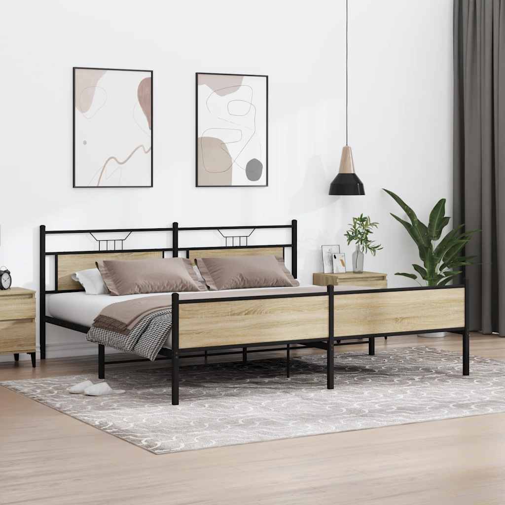 Bedframe zonder matras metaal sonoma eikenkleurig 193x201 cm is nu te koop bij PeponiXL, paradijselijk wonen!