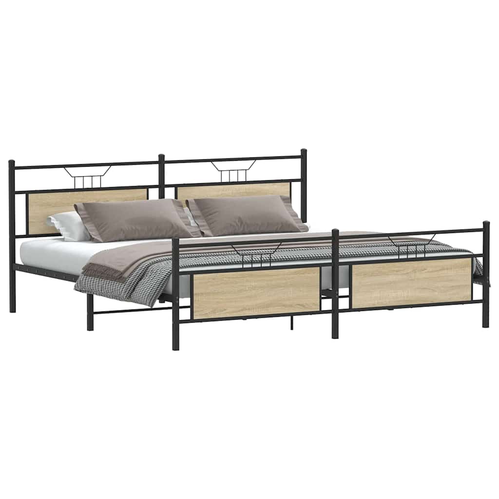 Bedframe zonder matras metaal sonoma eikenkleur 200x200 cm is nu te koop bij PeponiXL, paradijselijk wonen!