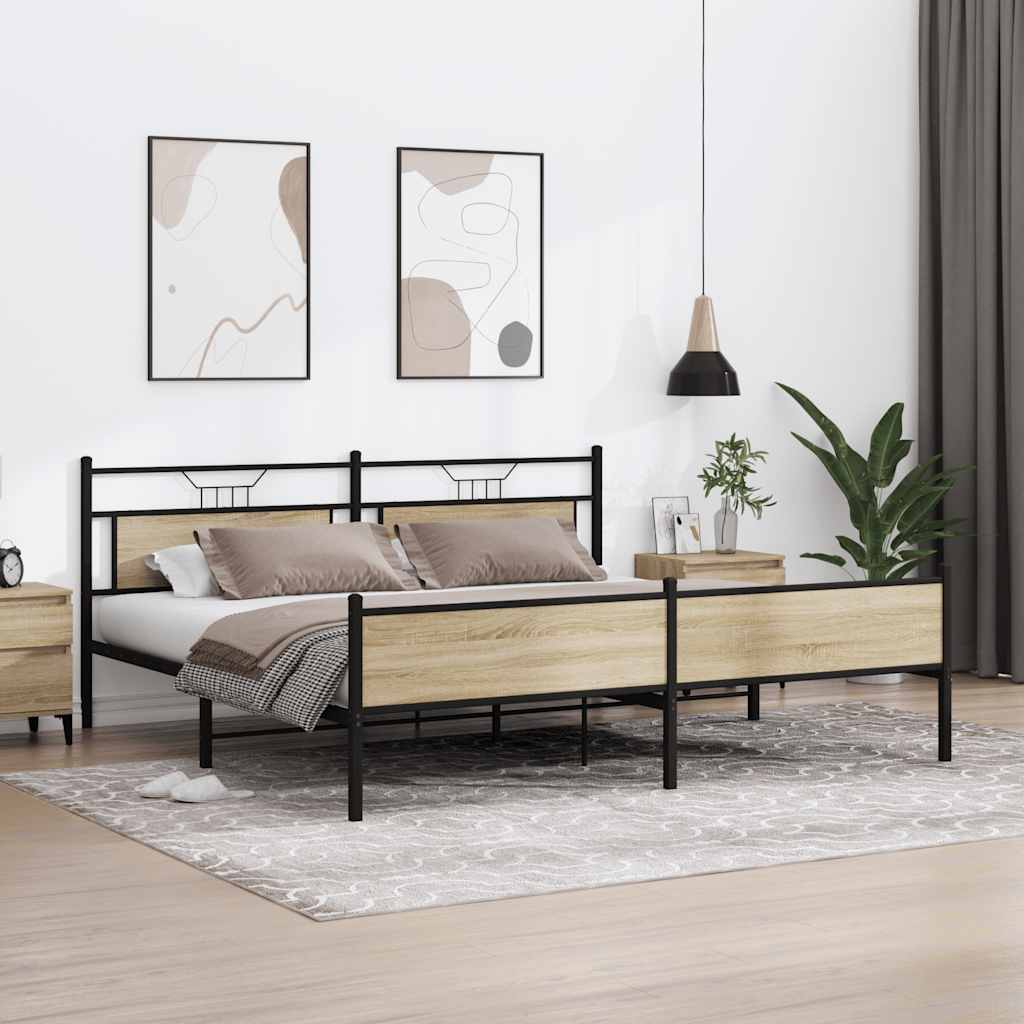 Bedframe zonder matras metaal sonoma eikenkleur 200x200 cm is nu te koop bij PeponiXL, paradijselijk wonen!