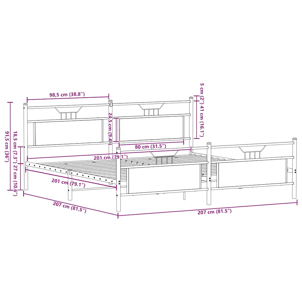 Bedframe zonder matras metaal sonoma eikenkleur 200x200 cm is nu te koop bij PeponiXL, paradijselijk wonen!