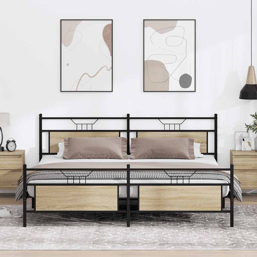 Bedframe zonder matras metaal sonoma eikenkleur 200x200 cm is nu te koop bij PeponiXL, paradijselijk wonen!