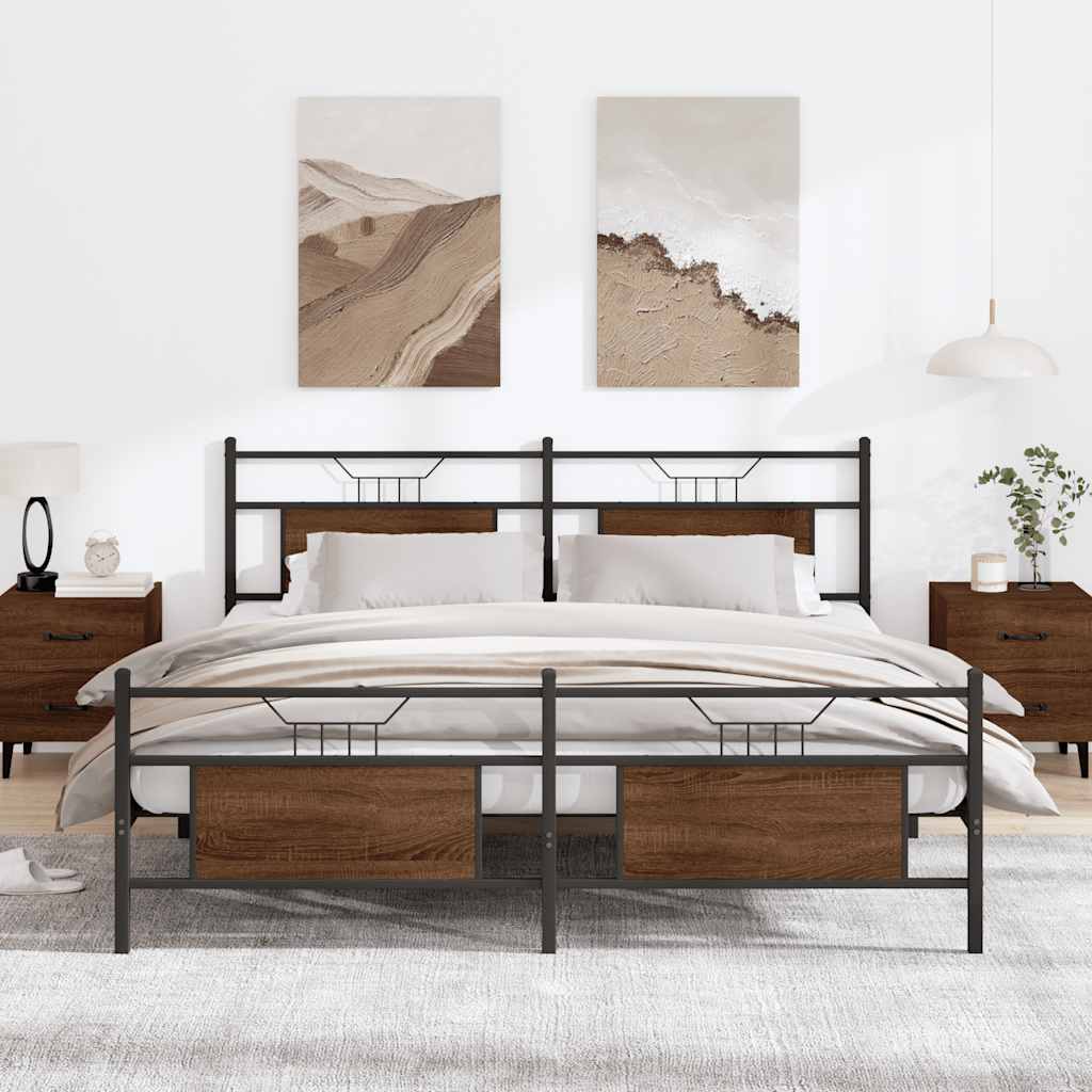 Bedframe zonder matras metaal bruin eikenkleurig 160x200 cm is nu te koop bij PeponiXL, paradijselijk wonen!