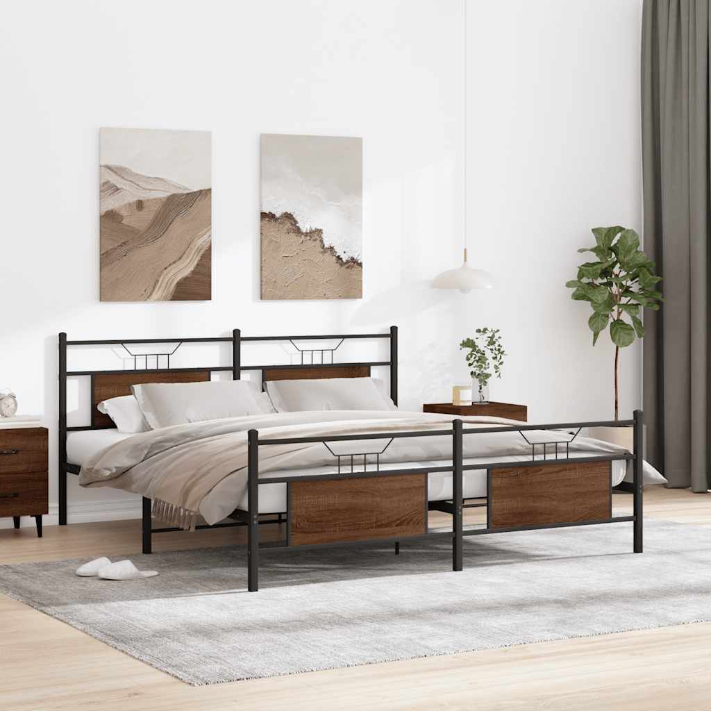 Bedframe zonder matras metaal bruin eikenkleur 180x200 cm is nu te koop bij PeponiXL, paradijselijk wonen!