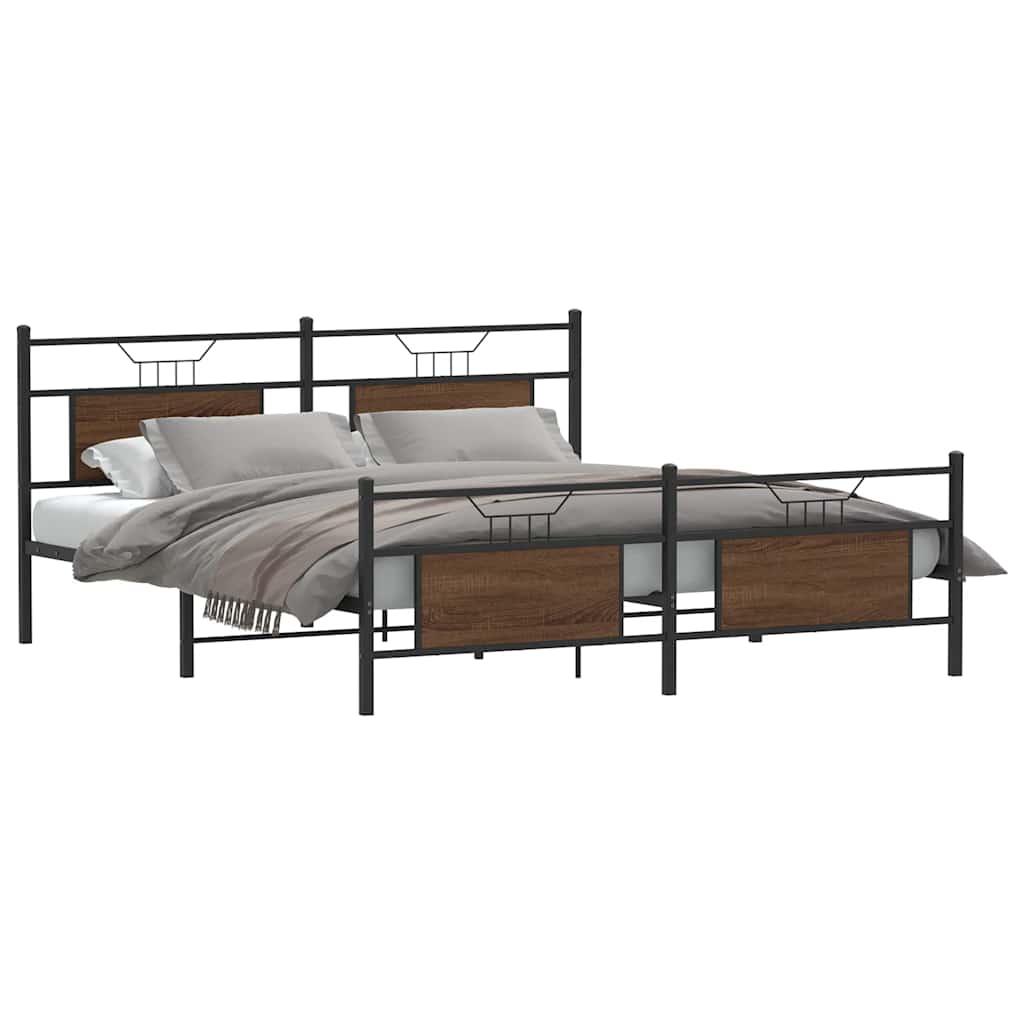 Bedframe zonder matras metaal bruin eikenkleur 183x213 cm is nu te koop bij PeponiXL, paradijselijk wonen!