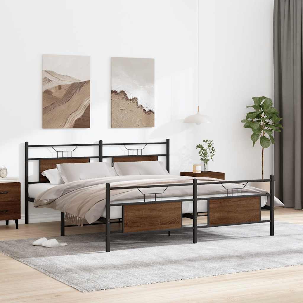 Bedframe zonder matras metaal bruin eikenkleur 183x213 cm is nu te koop bij PeponiXL, paradijselijk wonen!