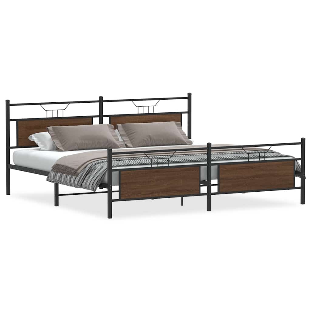 Bedframe zonder matras metaal bruin eikenkleurig 200x200 cm is nu te koop bij PeponiXL, paradijselijk wonen!