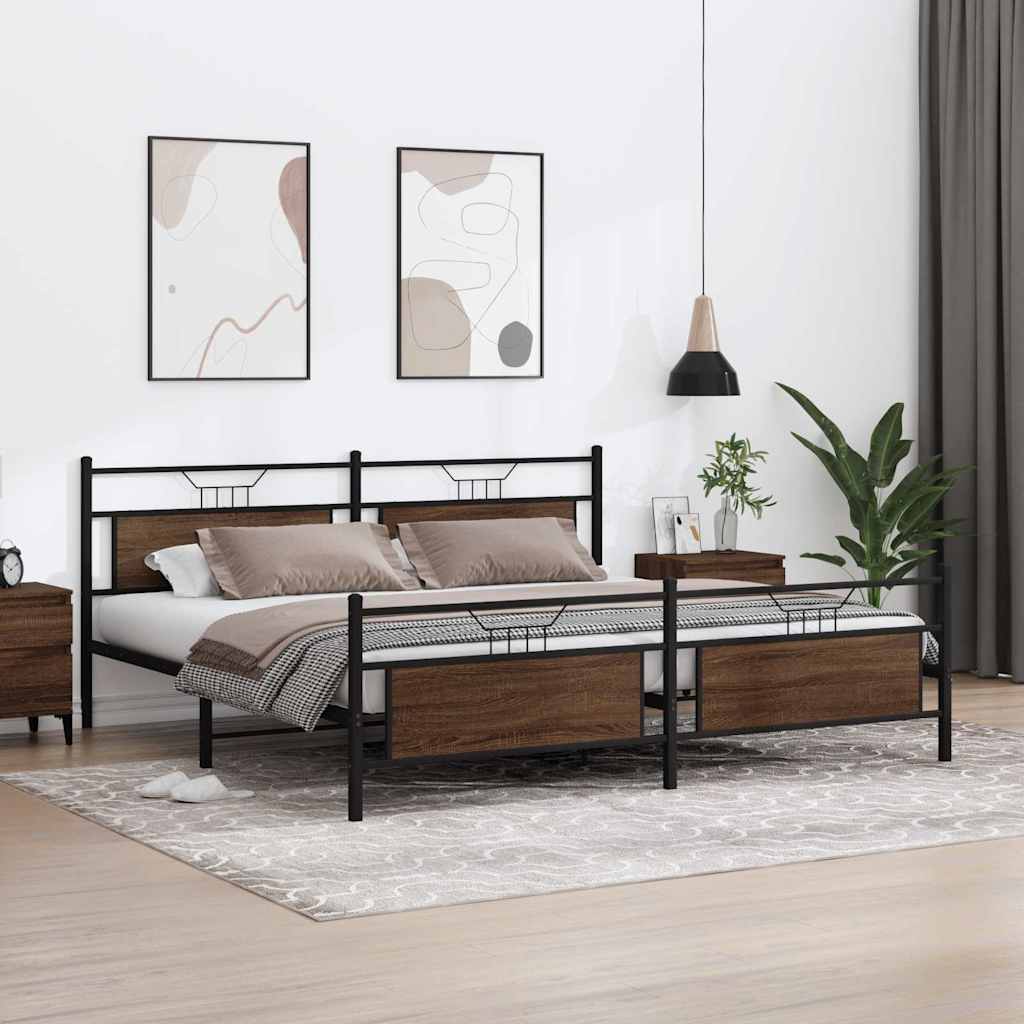 Bedframe zonder matras metaal bruin eikenkleurig 200x200 cm is nu te koop bij PeponiXL, paradijselijk wonen!
