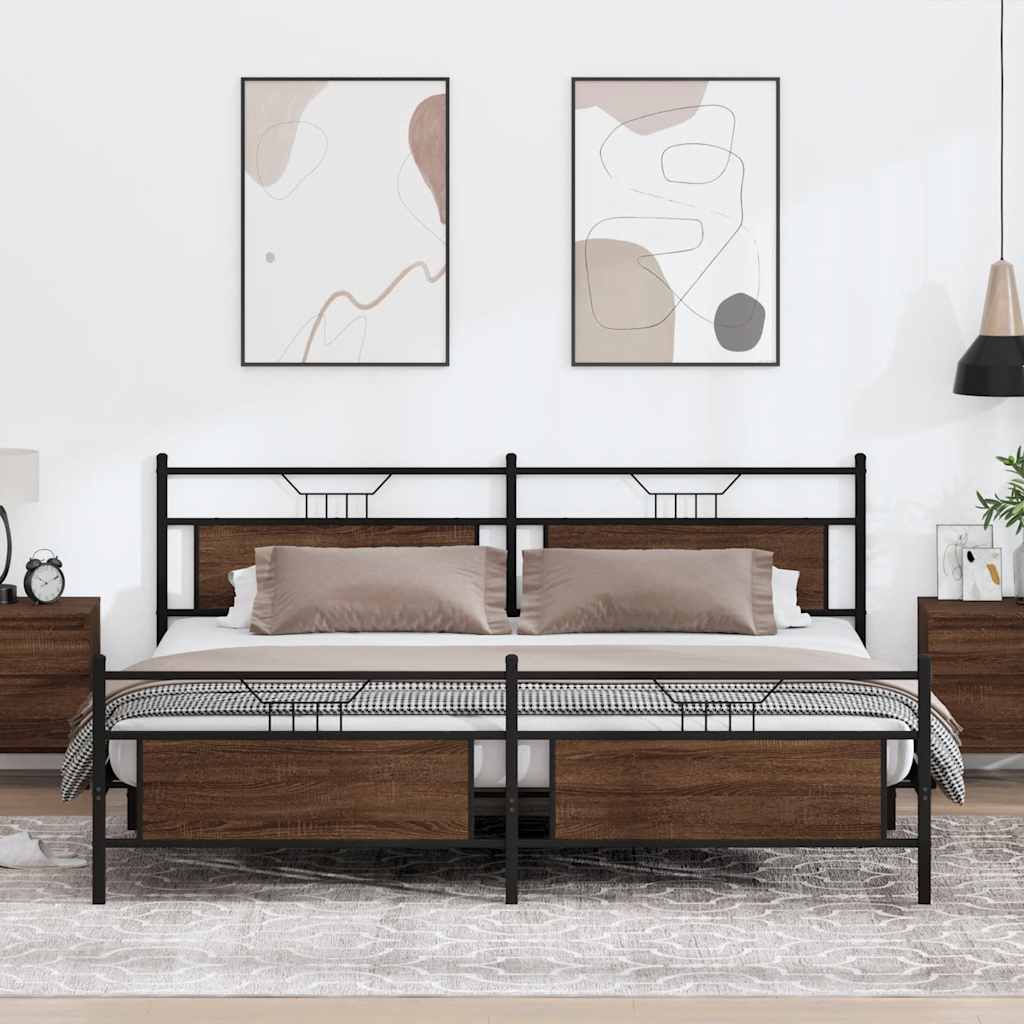 Bedframe zonder matras metaal bruin eikenkleurig 200x200 cm is nu te koop bij PeponiXL, paradijselijk wonen!