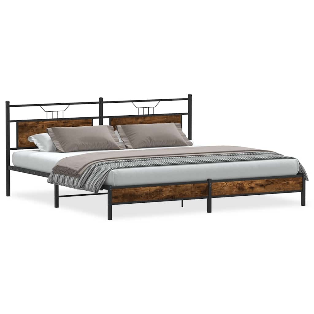 Bedframe zonder matras metaal gerookt eikenkleurig 193x201 cm is nu te koop bij PeponiXL, paradijselijk wonen!