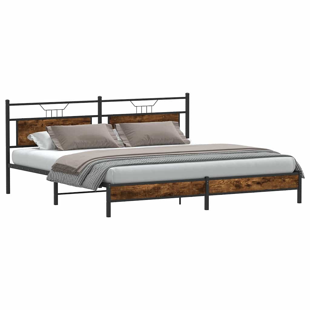 Bedframe zonder matras metaal gerookt eikenkleurig 193x201 cm is nu te koop bij PeponiXL, paradijselijk wonen!