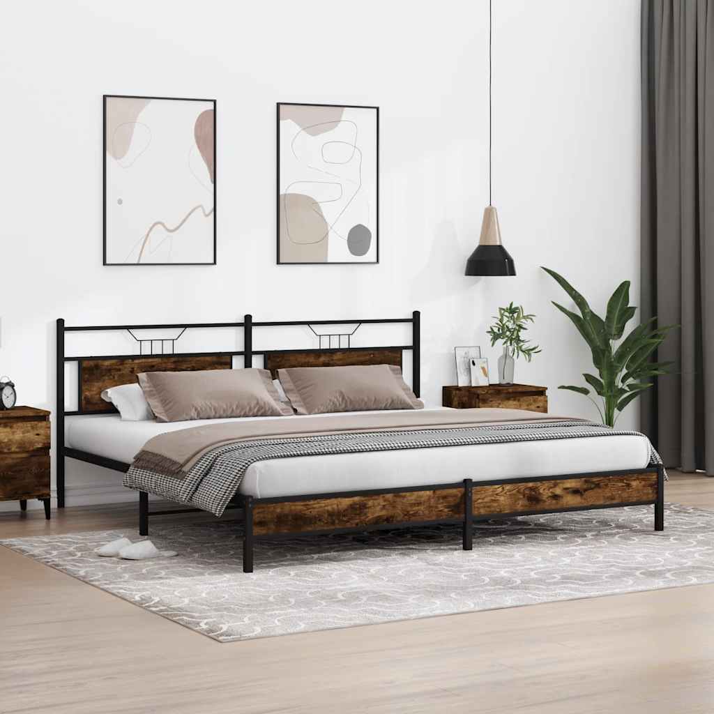Bedframe zonder matras metaal gerookt eikenkleurig 193x201 cm is nu te koop bij PeponiXL, paradijselijk wonen!