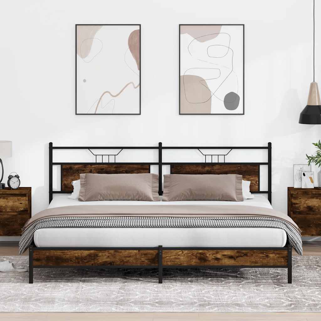 Bedframe zonder matras metaal gerookt eikenkleurig 193x201 cm is nu te koop bij PeponiXL, paradijselijk wonen!