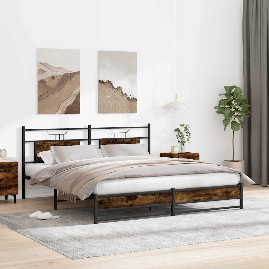 Bedframe zonder matras metaal gerookt eikenkleurig 180x200 cm is nu te koop bij PeponiXL, paradijselijk wonen!