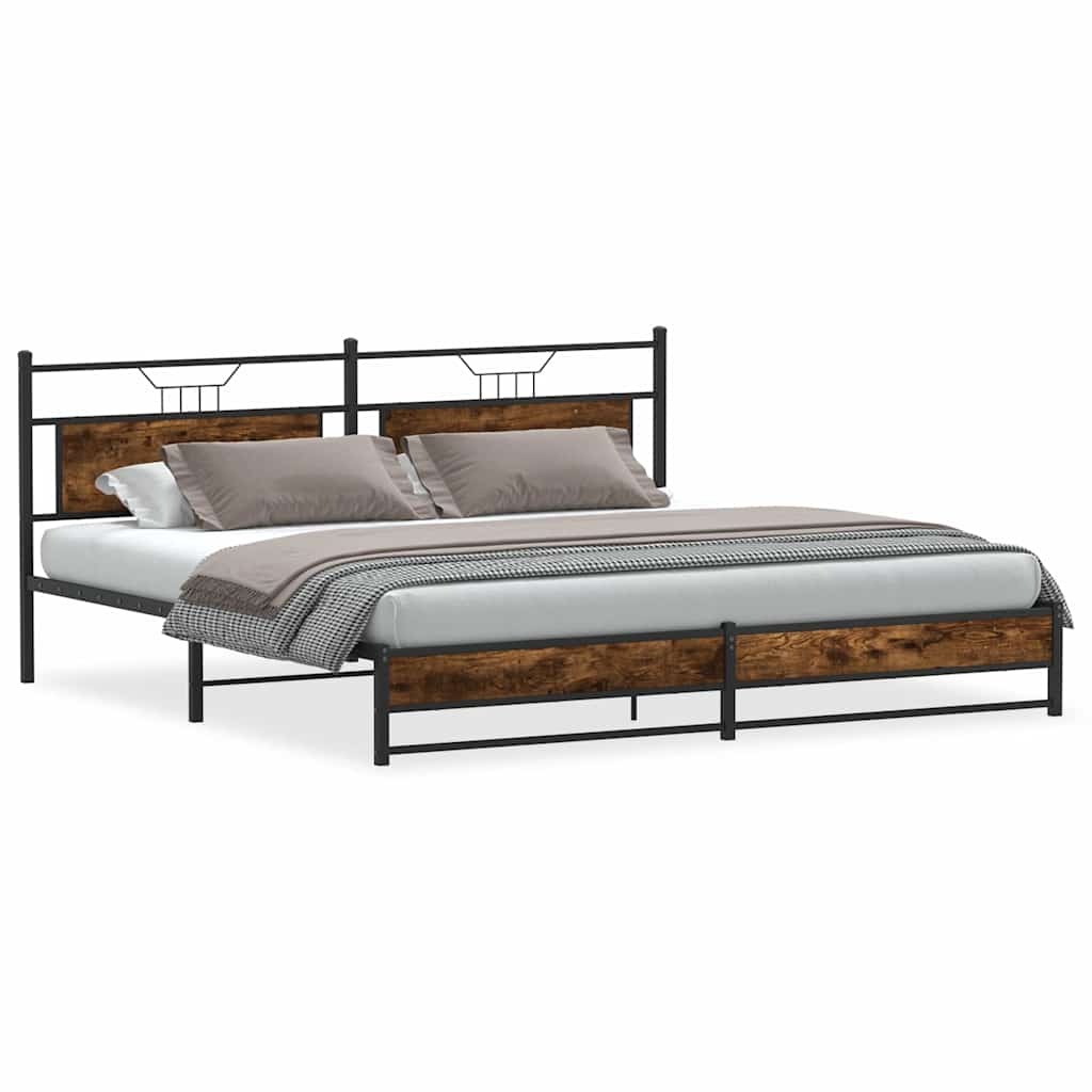 Bedframe zonder matras metaal gerookt eikenkleurig 193x201 cm is nu te koop bij PeponiXL, paradijselijk wonen!
