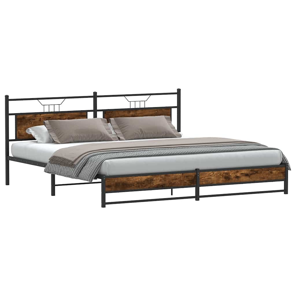 Bedframe zonder matras metaal gerookt eikenkleurig 193x201 cm is nu te koop bij PeponiXL, paradijselijk wonen!