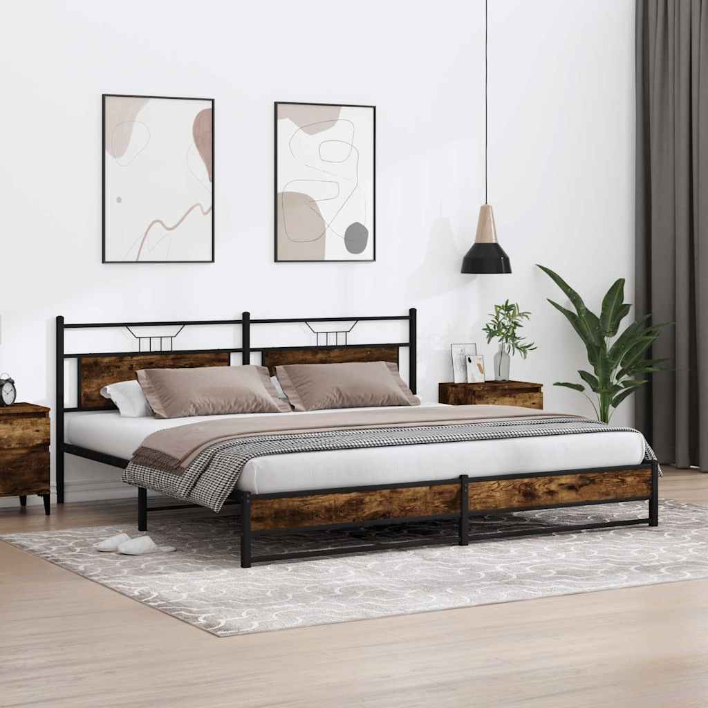 Bedframe zonder matras metaal gerookt eikenkleurig 193x201 cm is nu te koop bij PeponiXL, paradijselijk wonen!