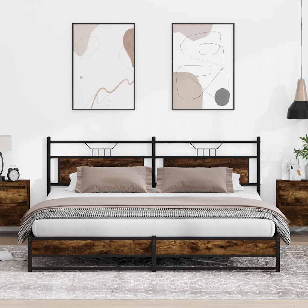 Bedframe zonder matras metaal gerookt eikenkleurig 193x201 cm is nu te koop bij PeponiXL, paradijselijk wonen!