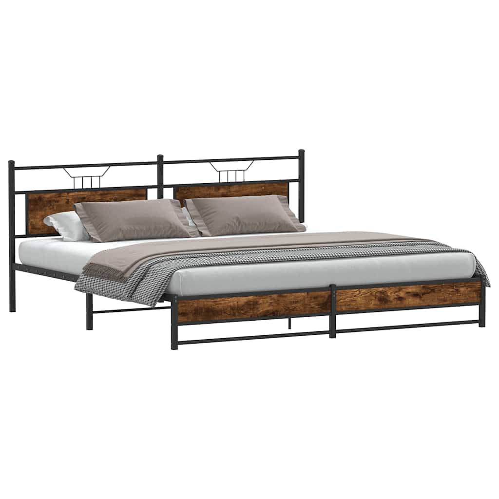 Bedframe zonder matras metaal gerookt eikenkleurig 200x200 cm is nu te koop bij PeponiXL, paradijselijk wonen!