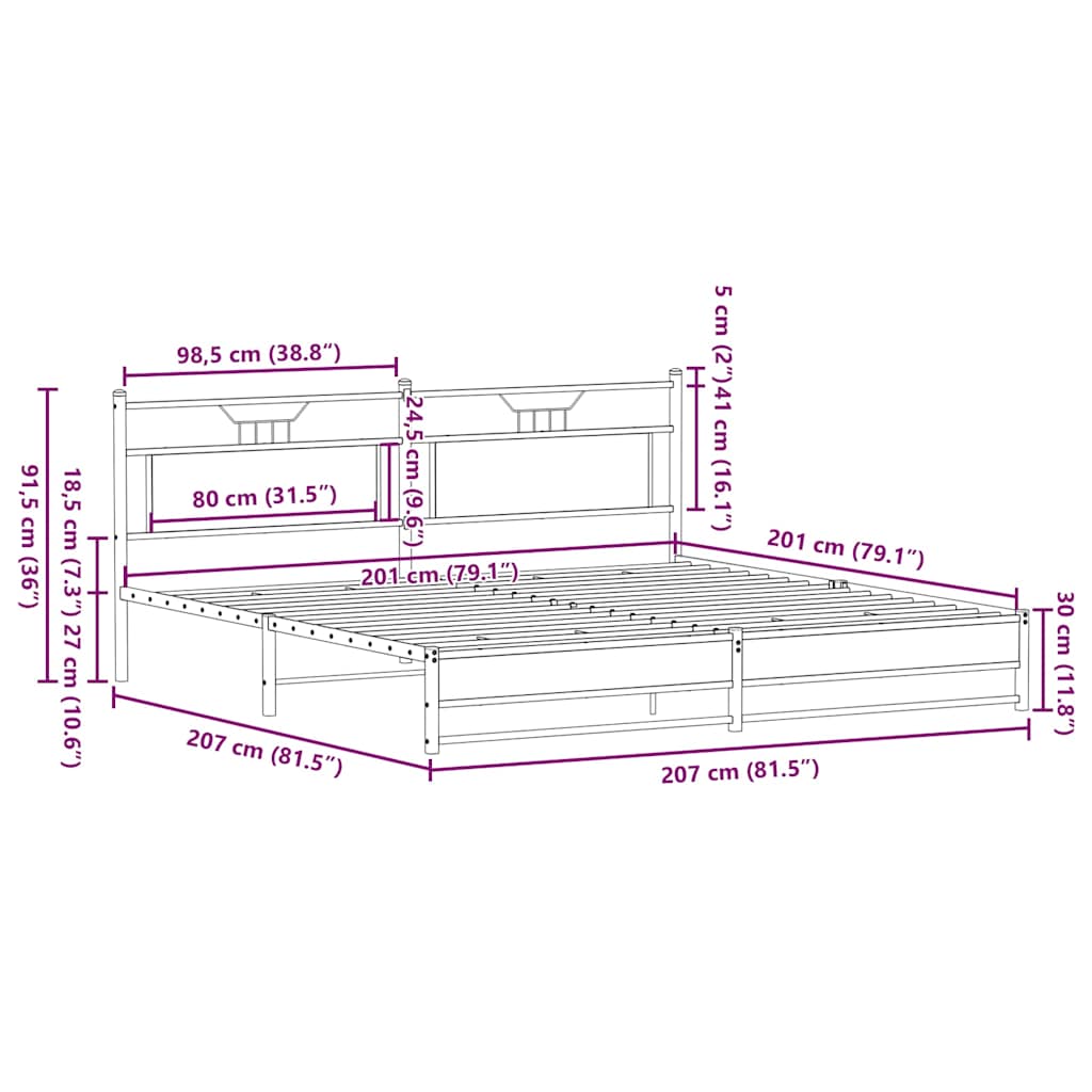 Bedframe zonder matras metaal gerookt eikenkleurig 200x200 cm is nu te koop bij PeponiXL, paradijselijk wonen!