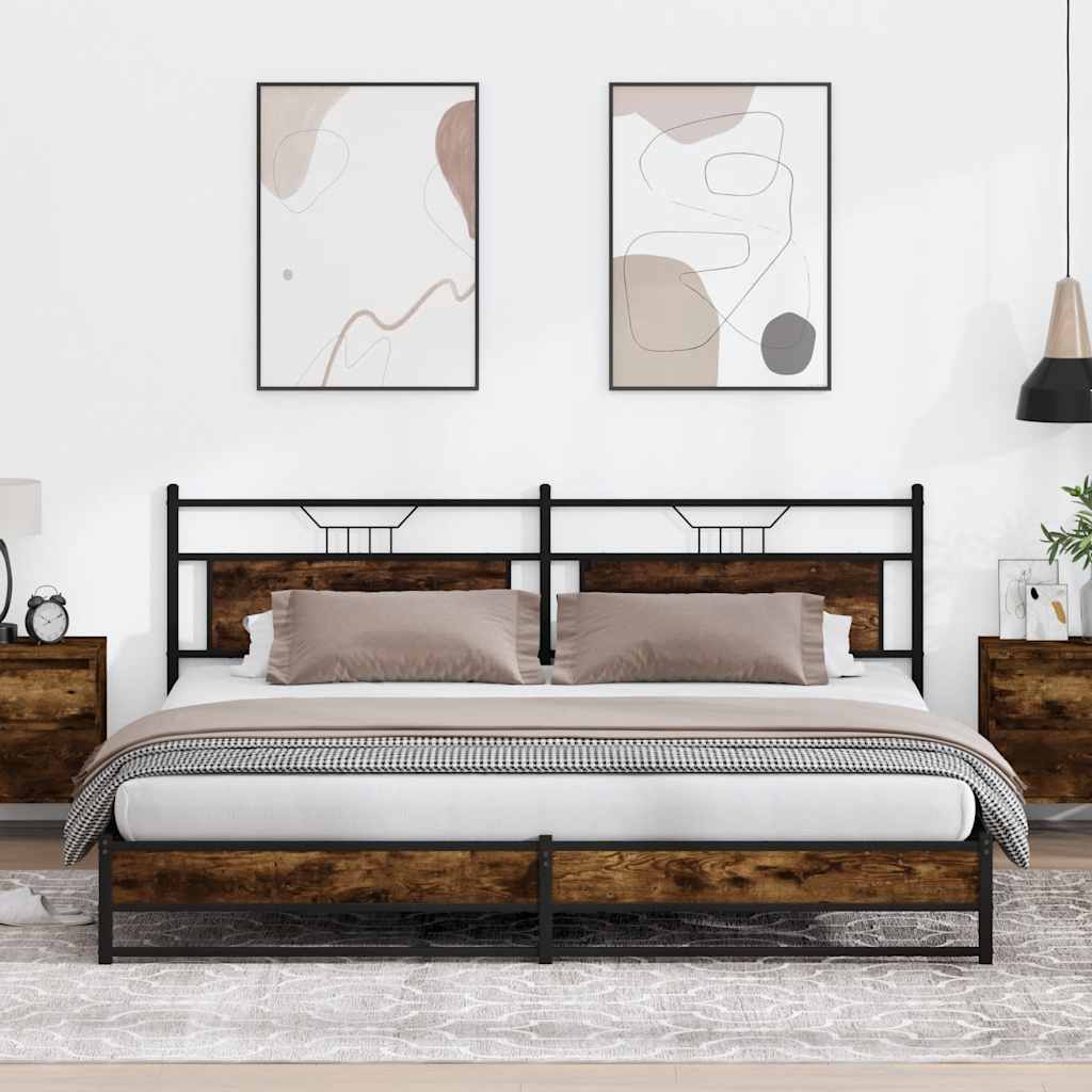 Bedframe zonder matras metaal gerookt eikenkleurig 200x200 cm is nu te koop bij PeponiXL, paradijselijk wonen!