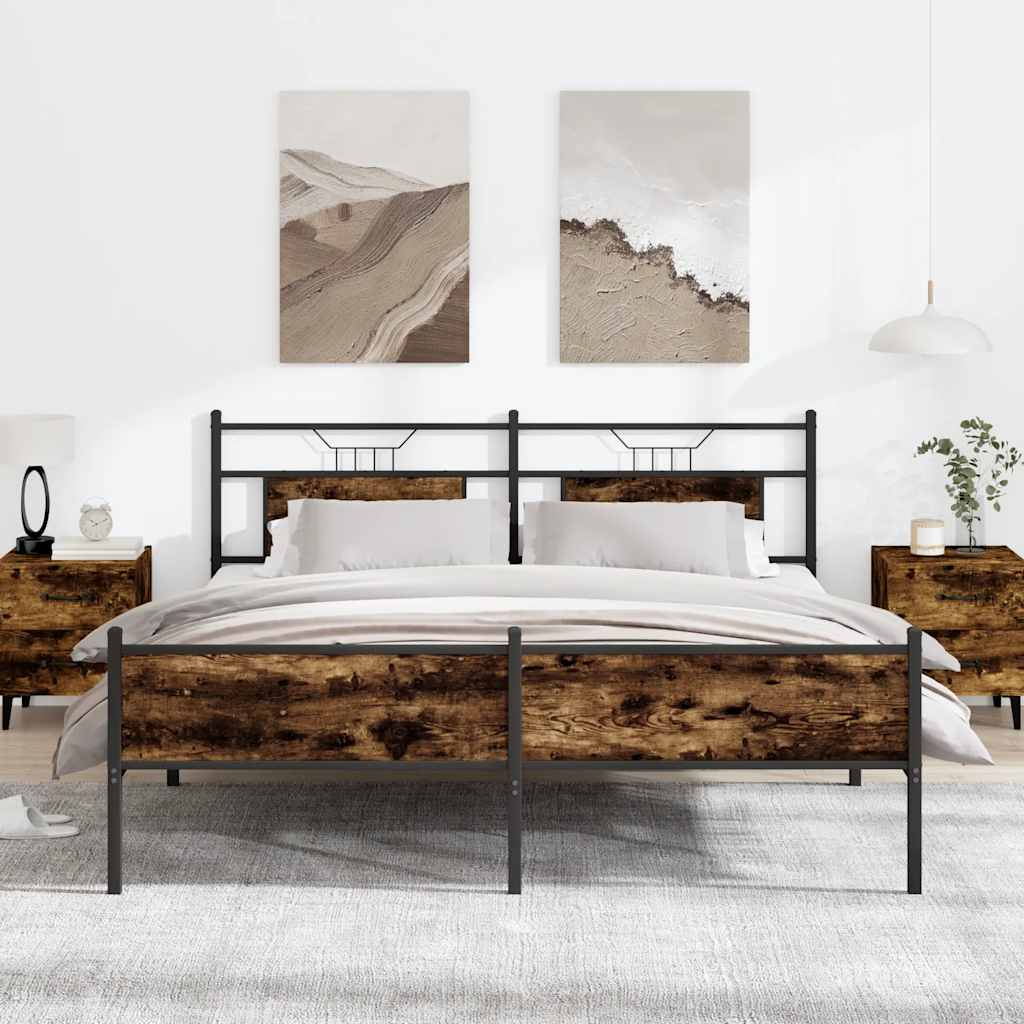 Bedframe zonder matras metaal gerookt eikenkleurig 183x213 cm is nu te koop bij PeponiXL, paradijselijk wonen!