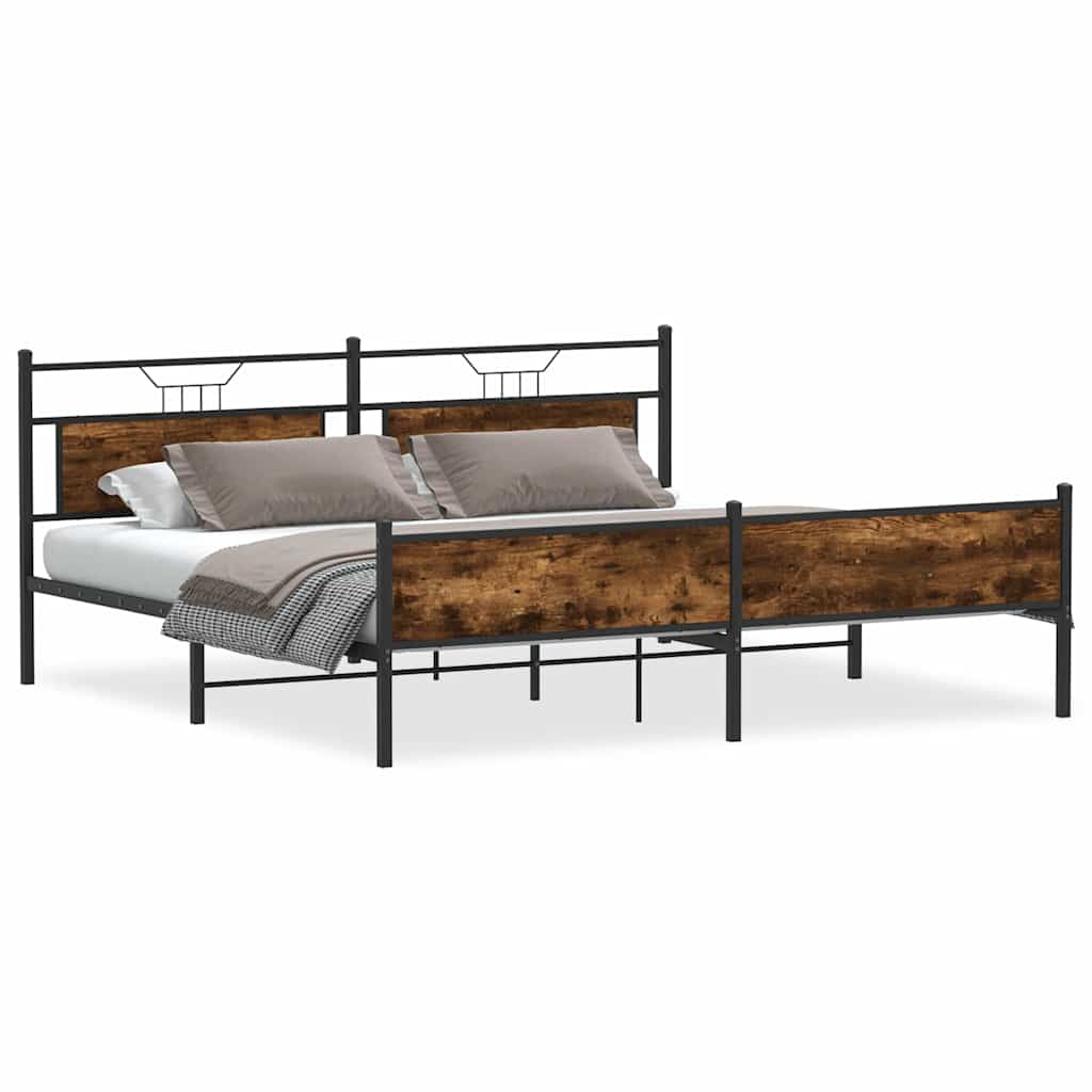 Bedframe zonder matras metaal gerookt eikenkleurig 193x201 cm is nu te koop bij PeponiXL, paradijselijk wonen!