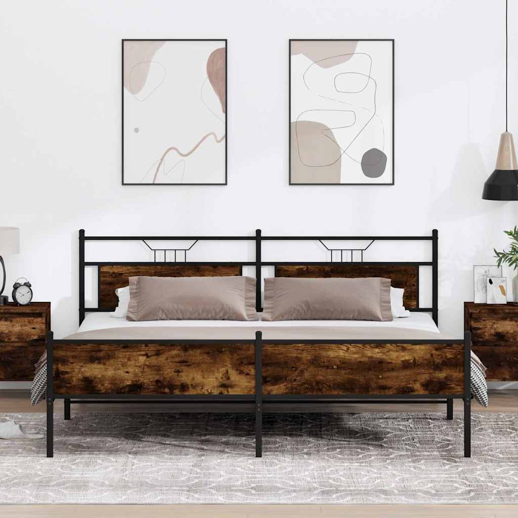 Bedframe zonder matras metaal gerookt eikenkleurig 193x201 cm is nu te koop bij PeponiXL, paradijselijk wonen!