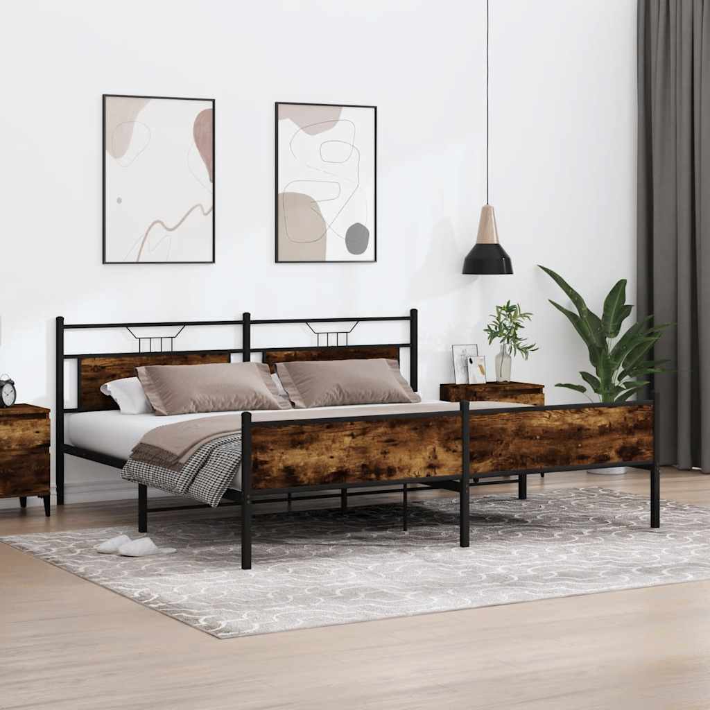 Bedframe zonder matras metaal gerookt eikenkleurig 193x201 cm is nu te koop bij PeponiXL, paradijselijk wonen!