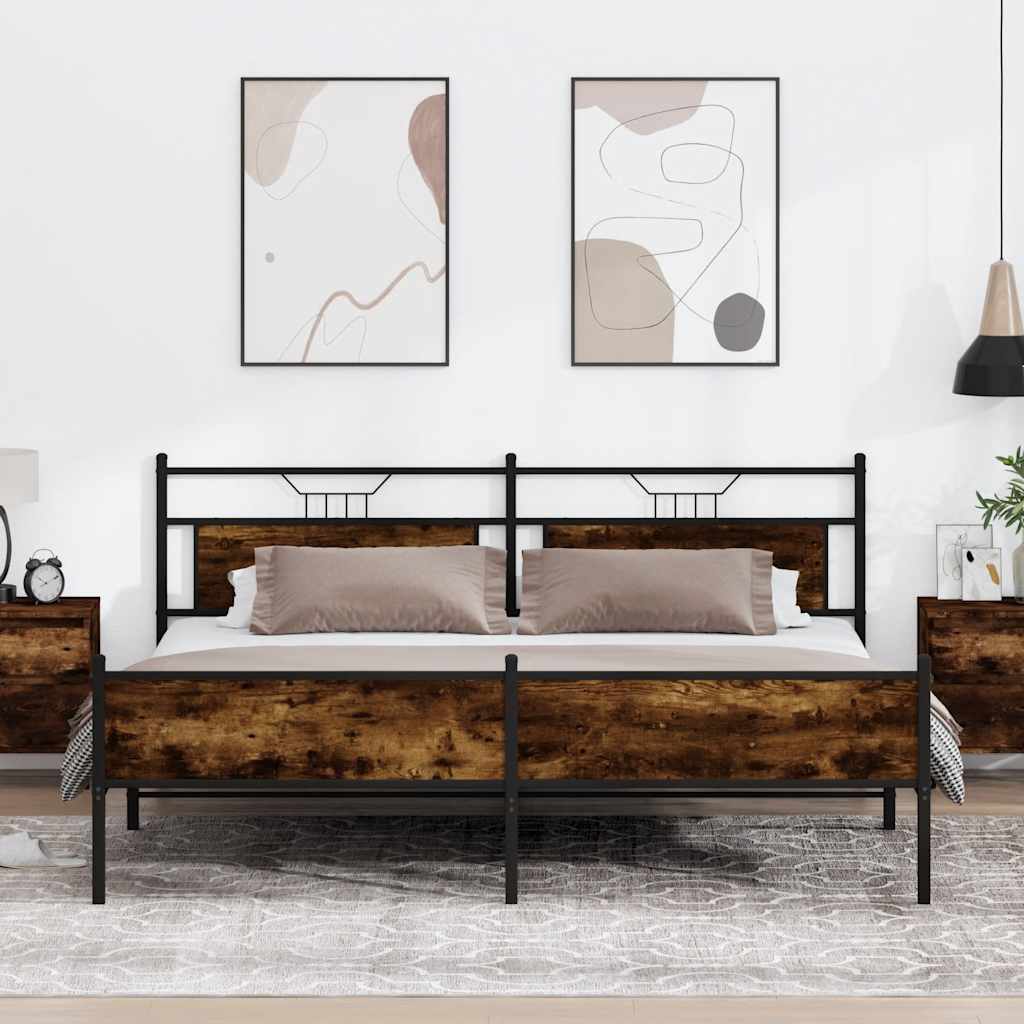 Bedframe zonder matras metaal gerookt eikenkleurig 200x200 cm is nu te koop bij PeponiXL, paradijselijk wonen!