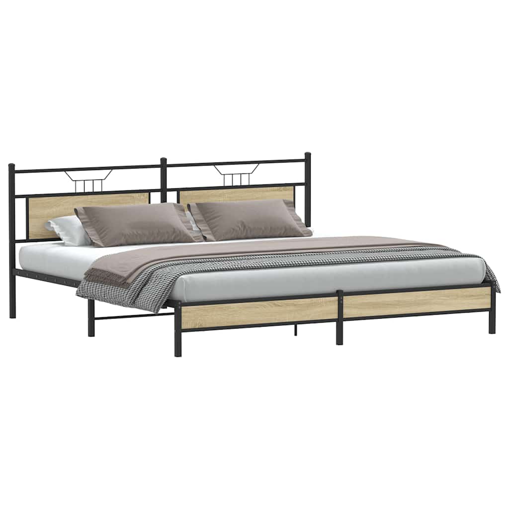 Bedframe zonder matras metaal sonoma eikenkleurig 193x201 cm is nu te koop bij PeponiXL, paradijselijk wonen!
