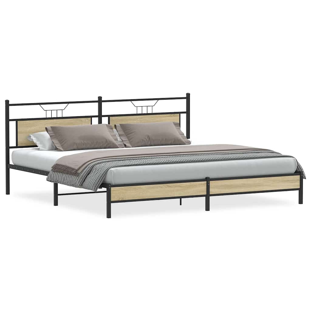 Bedframe zonder matras metaal sonoma eikenkleur 200x200 cm is nu te koop bij PeponiXL, paradijselijk wonen!