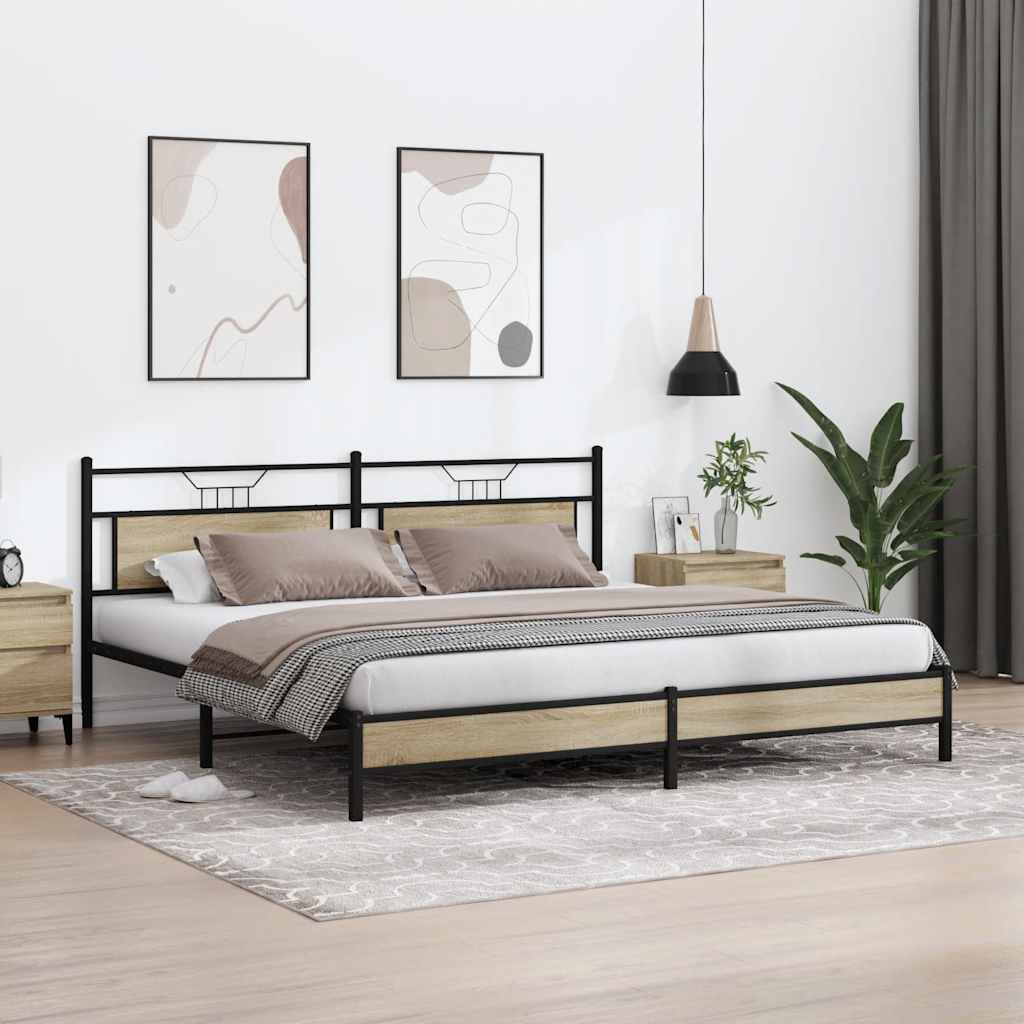 Bedframe zonder matras metaal sonoma eikenkleur 200x200 cm is nu te koop bij PeponiXL, paradijselijk wonen!