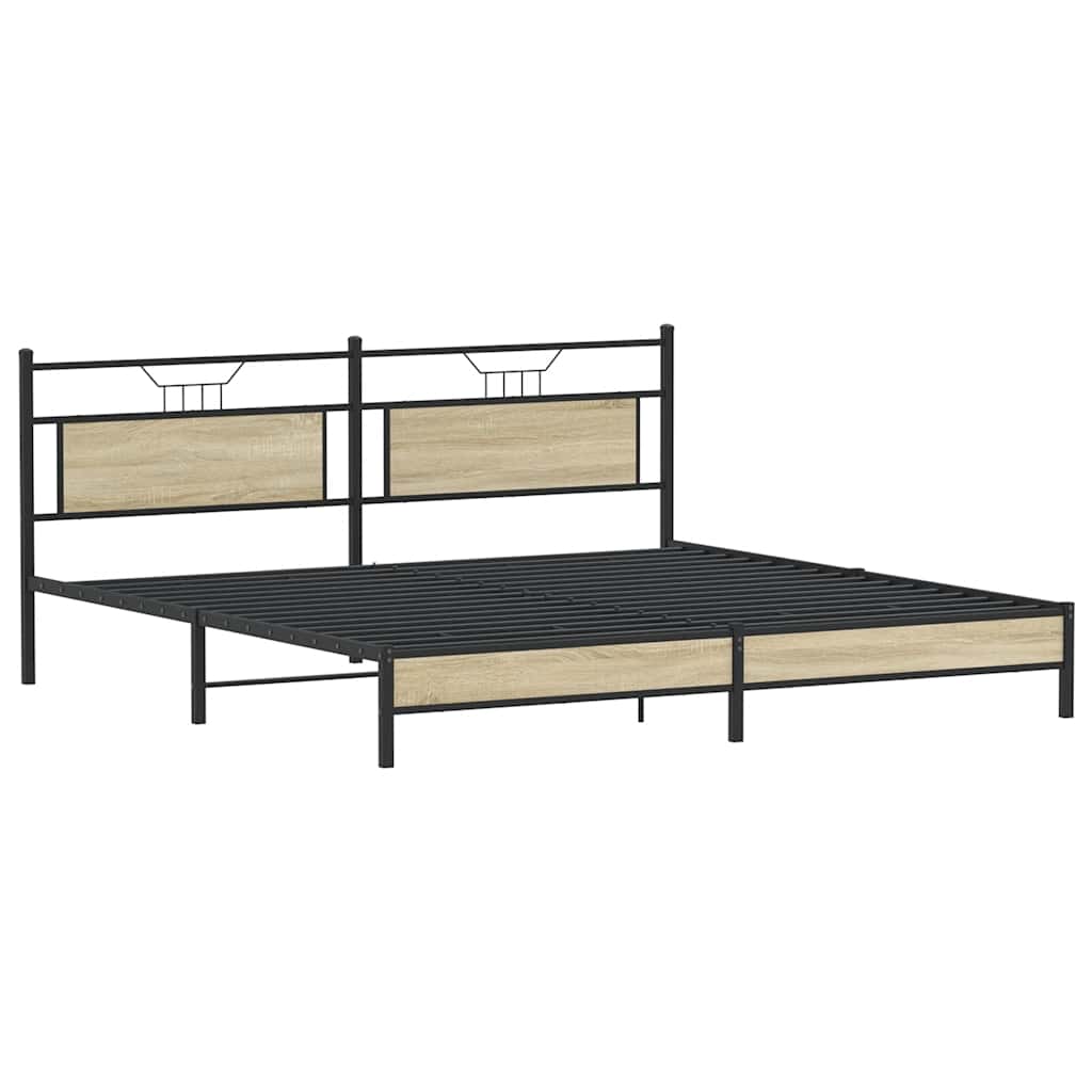 Bedframe zonder matras metaal sonoma eikenkleur 200x200 cm is nu te koop bij PeponiXL, paradijselijk wonen!