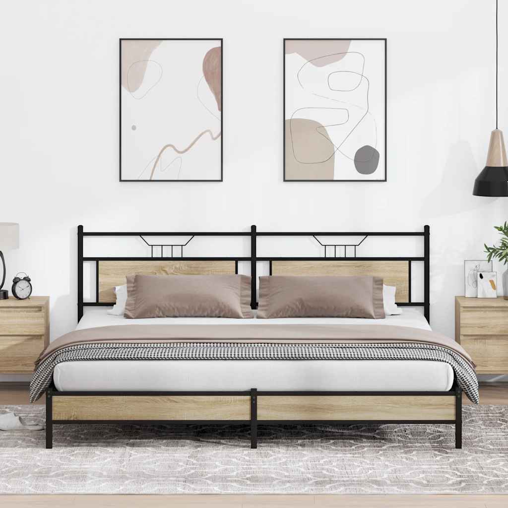 Bedframe zonder matras metaal sonoma eikenkleur 200x200 cm is nu te koop bij PeponiXL, paradijselijk wonen!