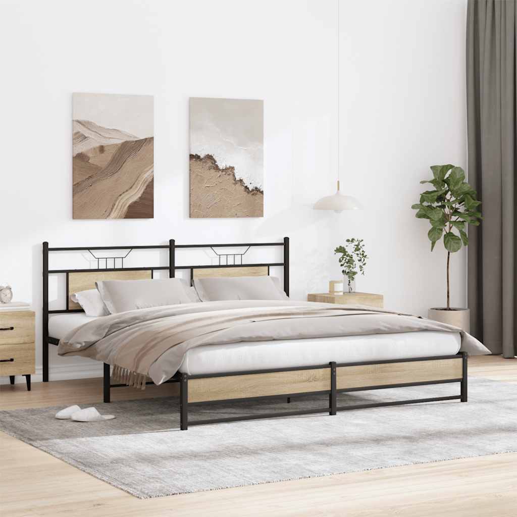 Bedframe zonder matras metaal sonoma eikenkleurig 183x213 cm is nu te koop bij PeponiXL, paradijselijk wonen!