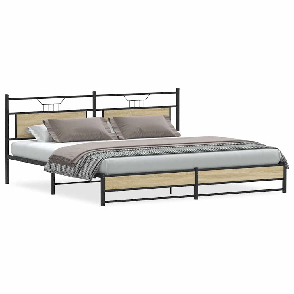 Bedframe zonder matras metaal sonoma eikenkleurig 193x201 cm is nu te koop bij PeponiXL, paradijselijk wonen!