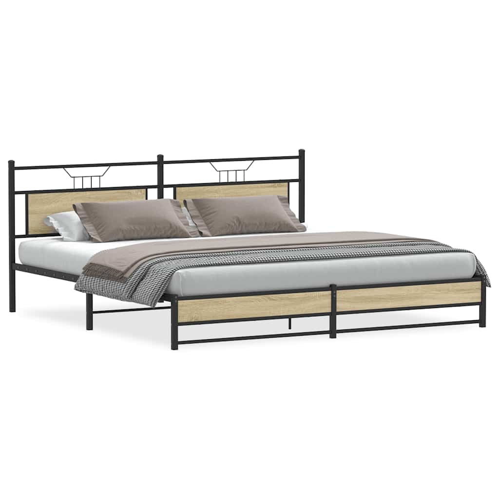 Bedframe zonder matras metaal sonoma eikenkleur 200x200 cm is nu te koop bij PeponiXL, paradijselijk wonen!