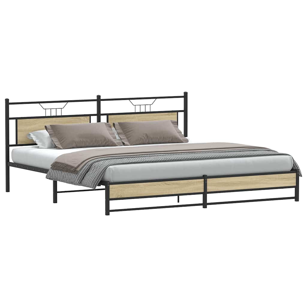 Bedframe zonder matras metaal sonoma eikenkleur 200x200 cm is nu te koop bij PeponiXL, paradijselijk wonen!