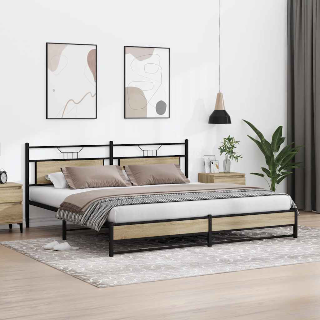 Bedframe zonder matras metaal sonoma eikenkleur 200x200 cm is nu te koop bij PeponiXL, paradijselijk wonen!
