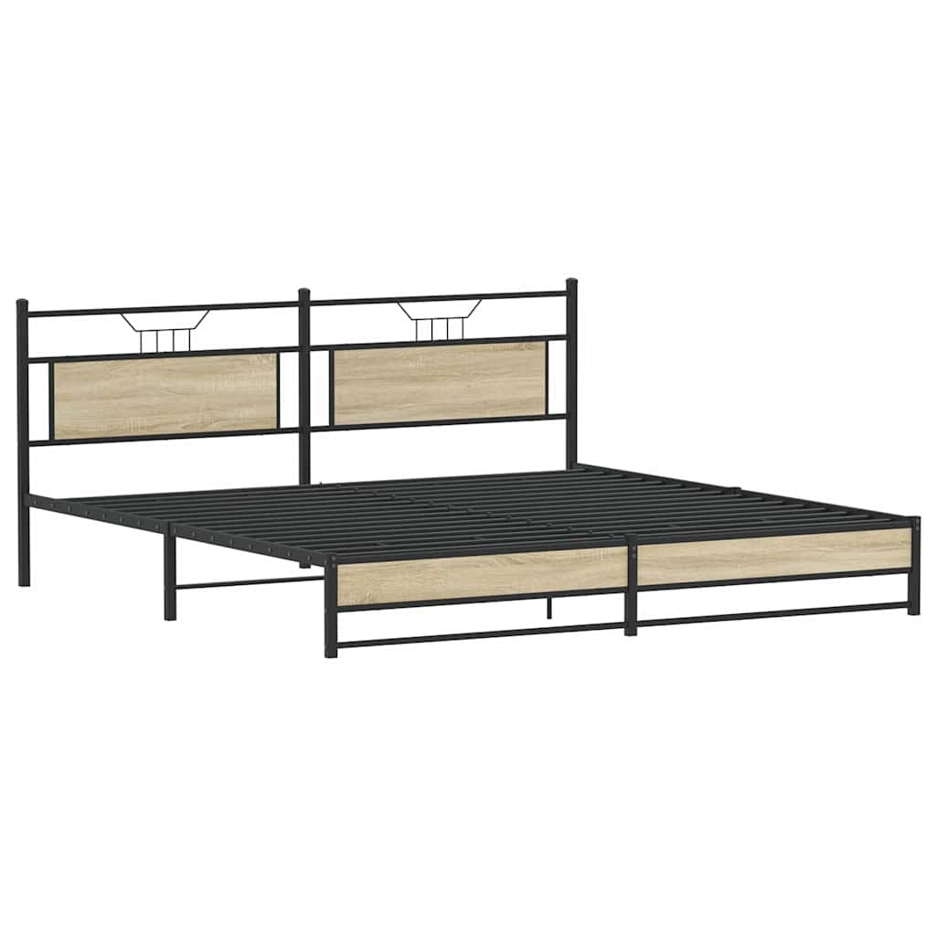 Bedframe zonder matras metaal sonoma eikenkleur 200x200 cm is nu te koop bij PeponiXL, paradijselijk wonen!