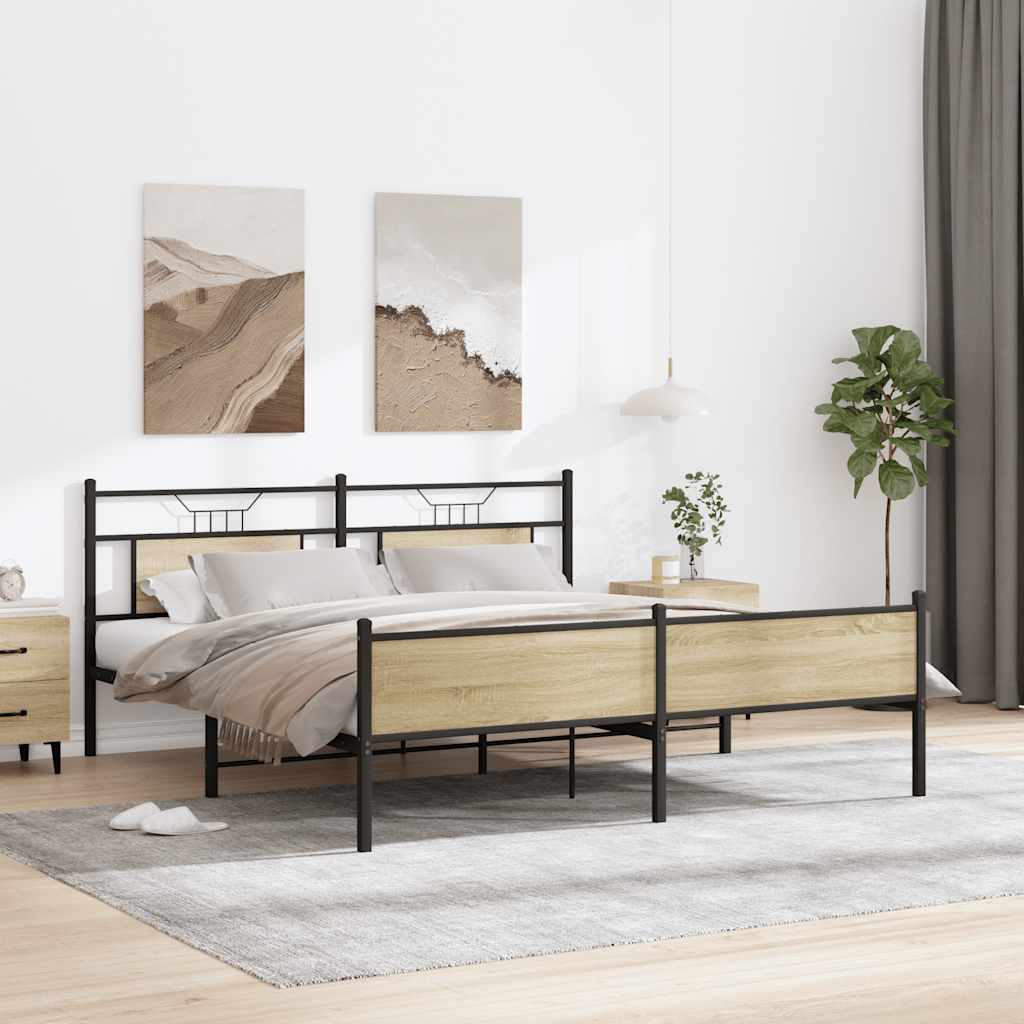Bedframe zonder matras metaal sonoma eikenkleurig 160x200 cm is nu te koop bij PeponiXL, paradijselijk wonen!