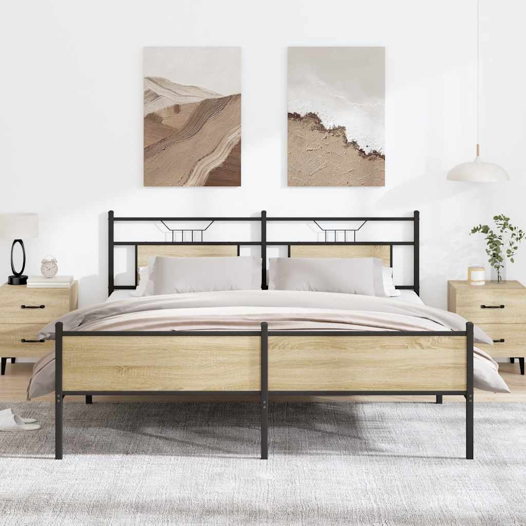 Bedframe zonder matras metaal sonoma eikenkleurig 160x200 cm is nu te koop bij PeponiXL, paradijselijk wonen!