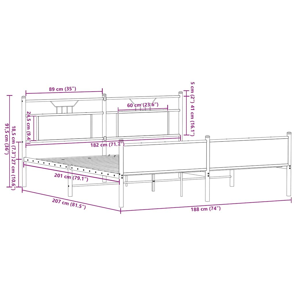 Bedframe zonder matras metaal sonoma eikenkleurig 180x200 cm is nu te koop bij PeponiXL, paradijselijk wonen!