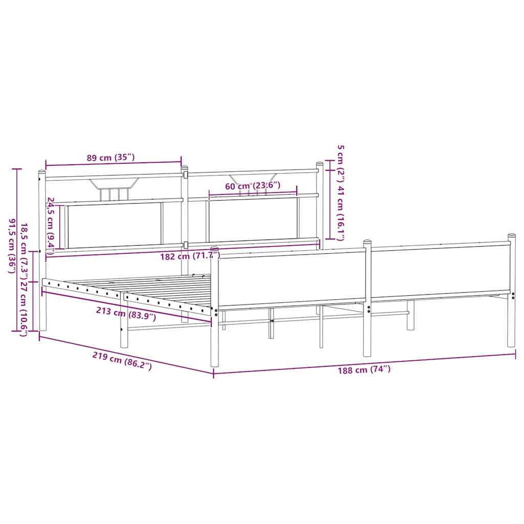 Bedframe zonder matras metaal sonoma eikenkleurig 183x213 cm is nu te koop bij PeponiXL, paradijselijk wonen!