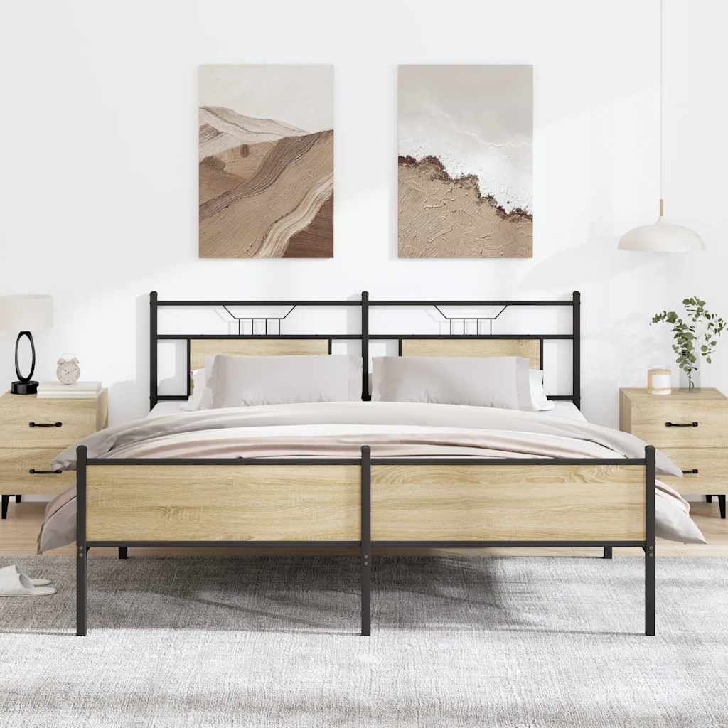 Bedframe zonder matras metaal sonoma eikenkleurig 183x213 cm is nu te koop bij PeponiXL, paradijselijk wonen!
